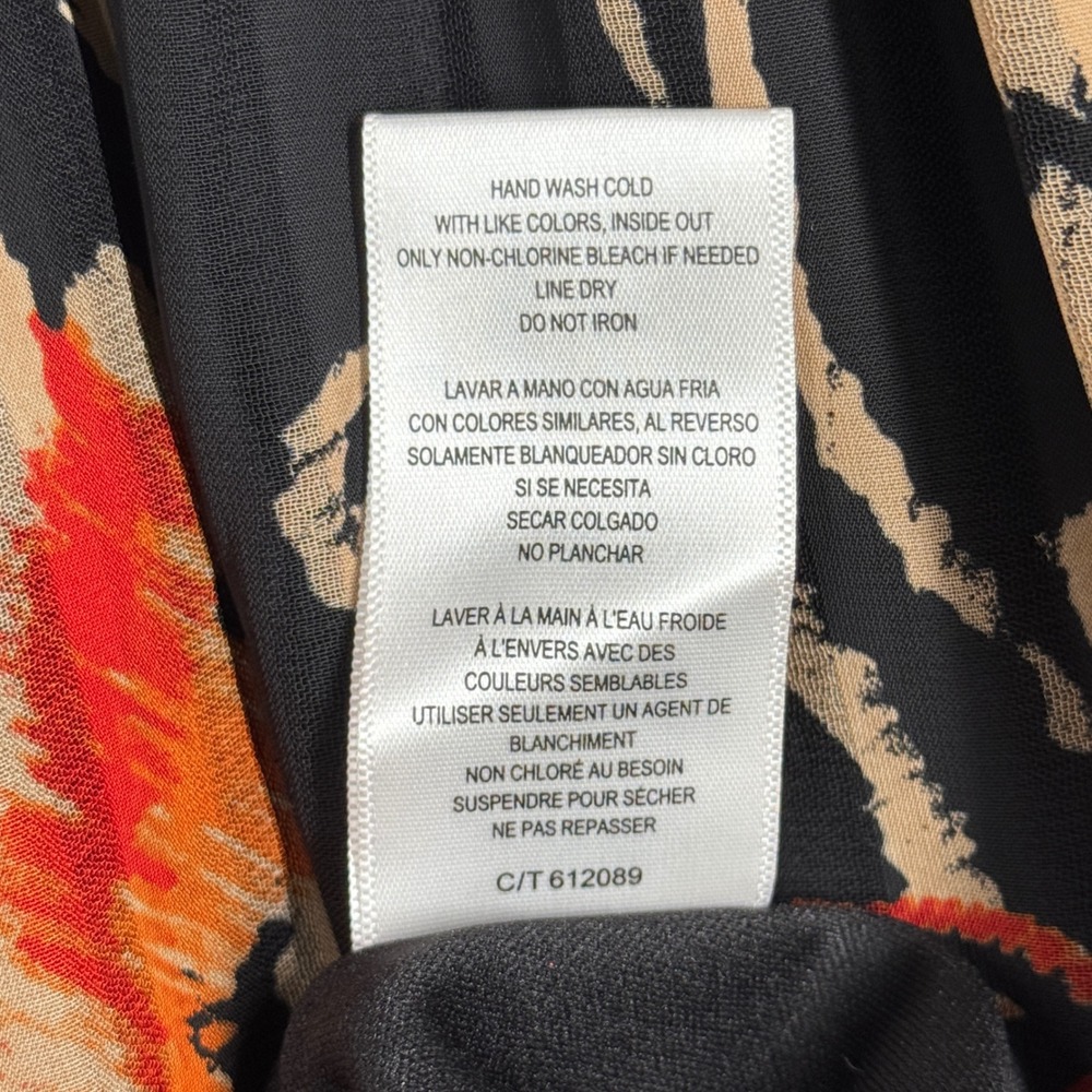 Maison Tara Dress Floral Print Midi Long Sleeve V Neck Black‎ Orange Size 6 - Picture 8 of 9